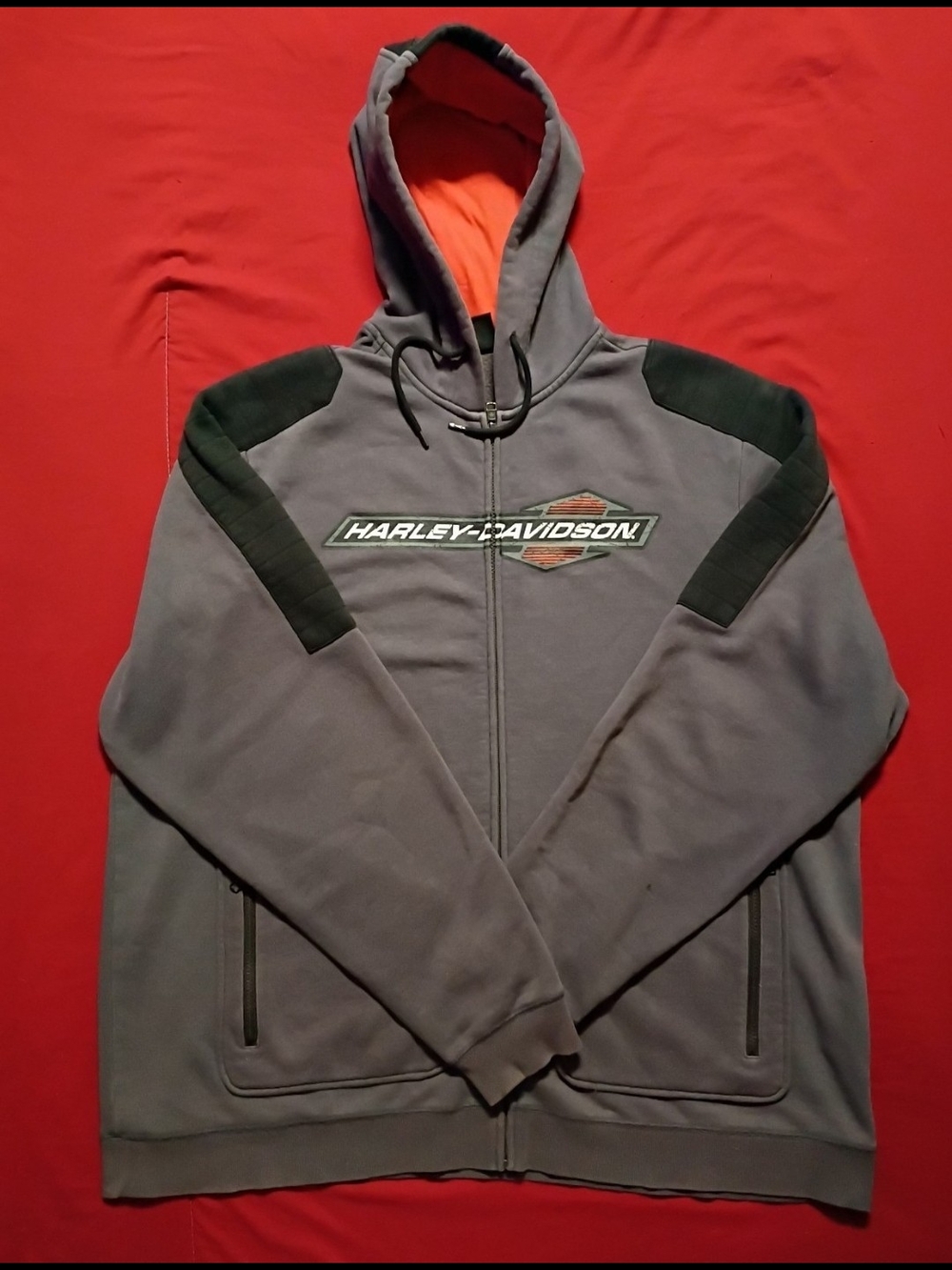 Men's Harley Davidson Gray Black Hooded Zip-up Sweatshirt 2XL